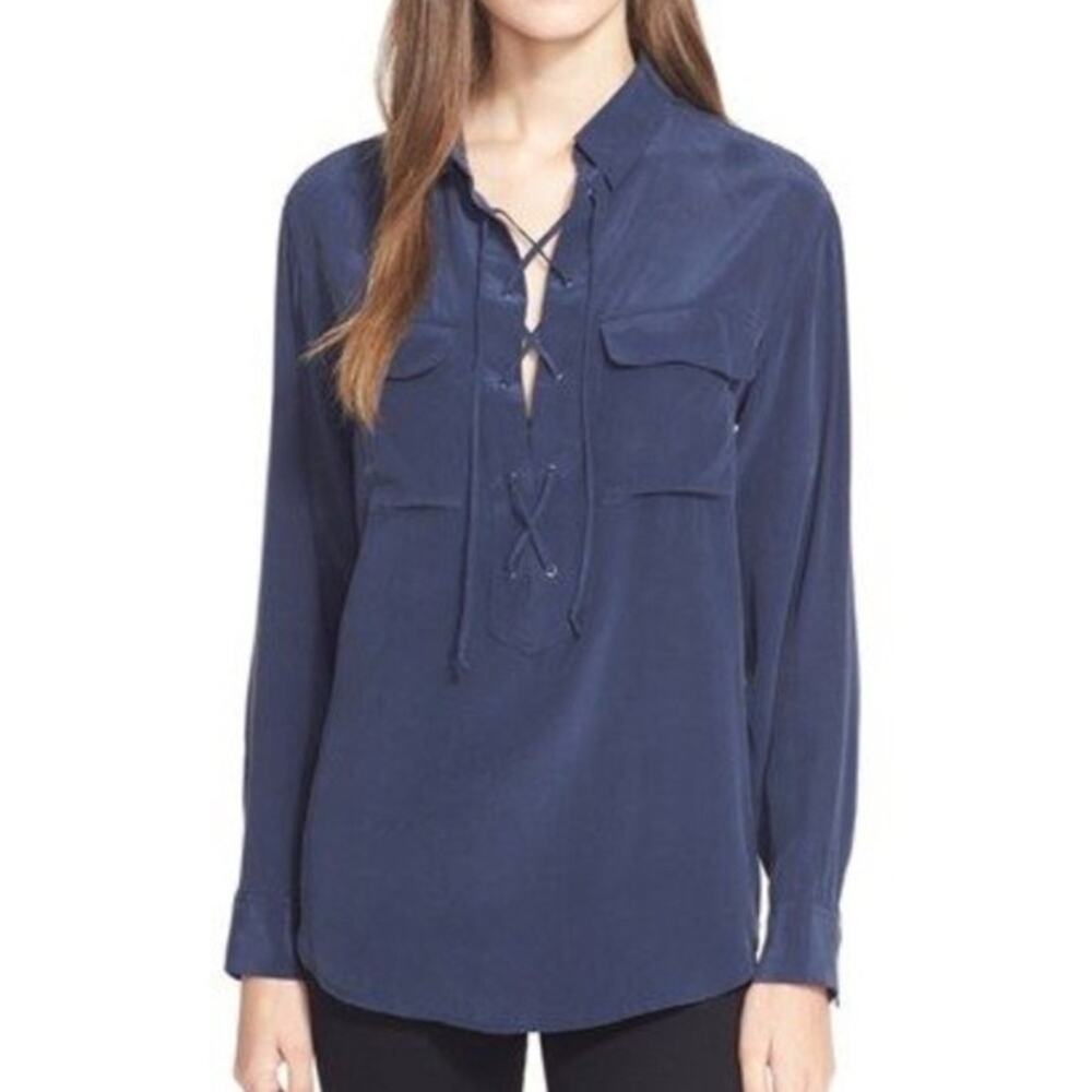 Equipment Knox Silk Lace Up Top long sleeve sz small